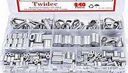 Twidec/240PCS 304 Stainless Steel Wire Rope Cable Thimbles and Aluminum Crimping Loop Sleeve 3/64''-5/32" for Wire Rope Cable Thimbles Rigging Assortment Kit N-023-240PCS