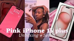 PINK IPHONE 15 PLUS UNBOXING +SETUP/ACCESSORIES *iOS 17* WHAT'S ON MY IPHONE