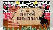 Western Cowboy Birthday Backdrop 7x5ft Polyester Cowboy Party Backdrop Wood Kids Cowboy Birthday Party Backdrop Sacred Cow Print and Cactus Birthday Backdrop Photography Studio Props YL108