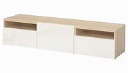 BESTÅ TV unit with drawers and door, white stained oak effect/Selsviken high-gloss/white, 707/8x161/2x153/8" - IKEA