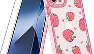 MZELQ Compatible with iPhone 14 Pro Case Pink Strawberry Cute Pattern Soft TPU iPhone 14 Pro Case for Girls Women + 1* Screen Protector, Camera Hole Protective Phone Case