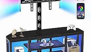 EVAWOO Corner TV Stand LED, Universal TV Mount Stand for 32-60" TV, Height Adjustable Swivel TV Console Wood & Steel Entertainment Center with Mount, Cabinet, Power Outlet, Colorful LED Light, Black