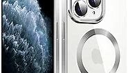 S. Tedazo Magnetic Clear Case for iPhone 11 Pro Compatible with MagSafe Wireless Charging Military Drop Protection Shockproof Protective Slim Thin Transparent Phone Cover for iPhone 11 Pro-Silver