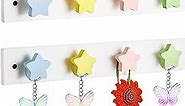 2 Pcs Wall Mounted Kids Coat Rack Cute Wooden Kids Wall Hooks Decorative Backpack Hanger for Wall for Towels Hats Bedroom Playroom Bathroom Classroom Room Decor, Assorted Colors