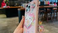 Uguzee Compatible with iPhone 13 Cartoon Case,Cute Funny Cat Kitty Phone Case with Makeup Mirror Kickstand,Pink Kawaii Phone Case for Kids Girls and Womens