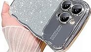 HYUEKOKO for iPhone 15 Pro Max Case [Compatible with MagSafe] Plating Bling Glitter Water Ripple Back Cover for Women Girls Full Camera Phone Case for iPhone 15 Pro Max 6.7 Inch Silver
