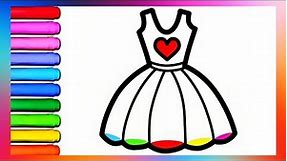dress drawing for kids | how to draw rainbow dress | coloring dress | drawing for kids