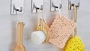NEXCURIO Adhesive Hooks, Heavy Duty Wall Hooks Stainless Steel Strong Sticky Waterproof Hangers for Hanging Towels Robes Coats Keys Bags Hats - Bathroom Kitchen Office Organizer (4 Packs)