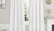 White Linen Curtains 84 inches Long for Bedroom Back Tab Light Filtering Privacy Sheer White Curtains Modern Farmhouse Coastal Decor White Cotton Textured Gauze Curtain for Living Room 2 Panels