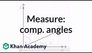 Find measure of complementary angles | Angles and intersecting lines | Geometry | Khan Academy