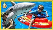GIANT Inflatable Shark, Water Balloons & Water Toys in Family Fun Video for Kids