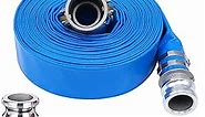 2" x 50ft PVC Lay Flat Discharge Hose With Aluminum Camlock C & E Fittings, Cam Lock Fitting Type A included, Heavy Duty Reinforced Pump Backwash Hose Assembly