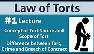 Law of Torts: Definition| Nature| Scope| Difference between Tort and Crime| Tort and Contract