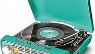 ION Audio Bronco LP-Vintage Turntable/Vinyl Record Player with Speakers, AM/FM Radio, USB and Aux inputs – Classic-Styled Teal Finish