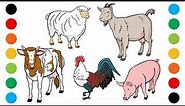 Farm Animals with Sounds Coloring Pages for Kids | Digital Coloring