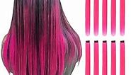 RINBOOOL Pink Hair Extensions Clip in, 22 Inch 10 Pcs Long Straight Colored, for Kids Girls Women Highlight Party, Synthetic