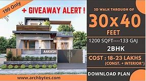 30x40 Feet Modern House Design 3D: 2 Bedrooms, 2 Bathrooms, Single Storey, Terrace Garden -1200 Sqft