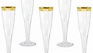Oojami 30 Plastic Classic Champagne Disposable Flutes for Parties Plastic cups Wedding Party Toasting Cocktail Cups Bulk Party Pack (Gold Rim)
