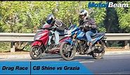 Honda CB Shine SP vs Honda Grazia - Drag Race | MotorBeam