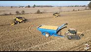 Two New Holland CR Twin Rotor Combines harvesting Corn near Portland Indiana.
