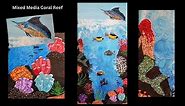 Coral Reef Mixed Media - Ocean Acrylic Swipe - Crushed Glass, Beads, Glitter - Painted the Coral
