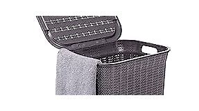 Superio Laundry Hamper Knit Style Basket With Lid 50 Liter - Purple Color Modern Designed - Laundry Room Hamper Basket With Cutout Handles Large & Tall Shape Bin To Storage Dirty Cloths