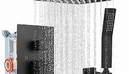 gotonovo Rainfall Bathroom Shower System Rain Shower Head and Handle Set Wall Mounted Shower Complete Combo Solid Brass Pressure Balancing Shower Mixer Valve 12 Inch Matte Black