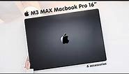 apple macbook pro m3 max 🖤space black unboxing aesthetic accessories | genshin | gameplay