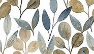 BaoHArtHome Gold Leaf Floral Wallpaper Peel and Stick Wallpaper Blue Contact Paper Removable Vinyl Boho Watercolor Vintage Wall Paper Renter Friendly for Bedroom Wall Mural 17.7in x 6.6ft