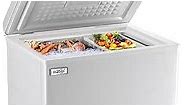 Chest Freezer 3.5 Cu.Ft Small Deep Freezer Top Door Mini Freezer with Removable Basket, Low Noise, 7 Adjustable Temperature and Energy Saving Perfect for Home Garage Basement Dorm or Apartment White