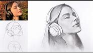 How to Draw a Beautiful Girl with Headphones -pencil sketch | using loomis method | Art Tutorial