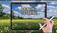 IPAD PAINTING TUTORIAL - Spring fields Landscape in Procreate