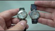 Two c1989 Tissot Rockwatch models, one with green strap and one with blue. Reference R150.
