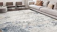 Area Rug Living Room Rugs - 9x12 Abstract Large Soft Indoor Washable Rug Neutral Modern Low Pile Carpet for Bedroom Dining Room Farmhouse Home Office - Beige Blue