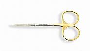 Cynamed TC Iris Micro Dissecting Scissors with Tungsten Carbide Inserts and Gold Rings - Premium Quality - Perfect for Fine Precision Tissue Dissection, Suture Removal (4.5 in. - Straight Blades)