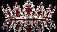 WHAVEL Gold Queen Crown Red Crown Headband Princess Rhinestone Crown Hair Accessories for Birthday Wedding Headbands Prom Party Jewelry for Women Girls(Red Gold)