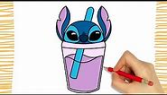 How to Draw STITCH'S CUP DRINK I CUTE I Easy I Step by Step