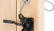 Self Locking Gate Latch for Wooden Fence Heavy Duty,Gravity Lever Fence Door Latches with Steel Spring Cable Pull String Gate Hardware Gate Lock for Outdoor Secure Pool,Garden,Black Finish