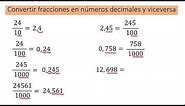 Pasar fracciones a números decimales y viceversa