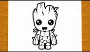 HOW TO DRAW A CUTE BABY GROOT FROM GUARDIANS OF THE GALAXY STEP BY STEP | Easy drawings