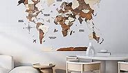 "AWESOMETIK" 3D Wood World Map Wall Art Decor - With Our Masterpiece Track Your World Travels - Special For Home, Kitchen And Office. Gift Boxed (M Prime, Multicolor)