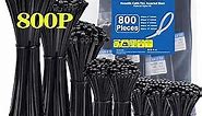 800 Pack Zip Ties Assorted Sizes 4+6+8+10+12 Inch Cable Ties 50lbs Tensile Strength Black Cable Zip Tie Heavy Duty Plastic Tie Wrap Assortment Cord Management for Home,Office,Workshop,Gardening