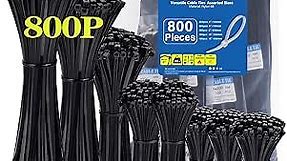 800 Pack Zip Ties Assorted Sizes 4+6+8+10+12 Inch Cable Ties 50lbs Tensile Strength Black Cable Zip Tie Heavy Duty Plastic Tie Wrap Assortment Cord Management for Home,Office,Workshop,Gardening