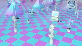 Aesthetic Vaporwave Pink Blue Mall with 90s Electronics and Statues 4K Background VJ Video Effect