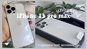 iphone 13 pro max silver ☁️ | unboxing aesthetic & asmr | accesories + camera test 🤍