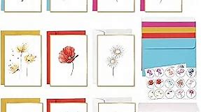 50 Blank Note Cards and Envelopes,10 Gold Foil Designs Floral Blank Cards With Color Envelopes And Stickers, 4x6 Blank Note Greeting Cards Sets In Sturdy Bulk Box.