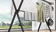 90 Inches Folding Clothes Drying Rack Indoor Outdoor-Aluminum Collapsible Clothing Drying Racks for Laundry-Heavy Duty Foldable Clothes Dryer Rack with 42 Windproof Hooks,Large,Black