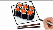 How to Draw Sushi Roll | Japanese Food Drawings