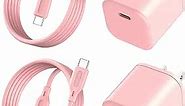 USB C Charger Type C 20W Fast Speed Wall Adapter, 2 Pack Lemi Power Block 4FT Type C to C Charging Cable Compatible with Samsung Galaxy S22 Note Google Pixel MacBook (2 x Pink Chargers)