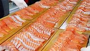 Amazing! Long sushi made of huge salmon